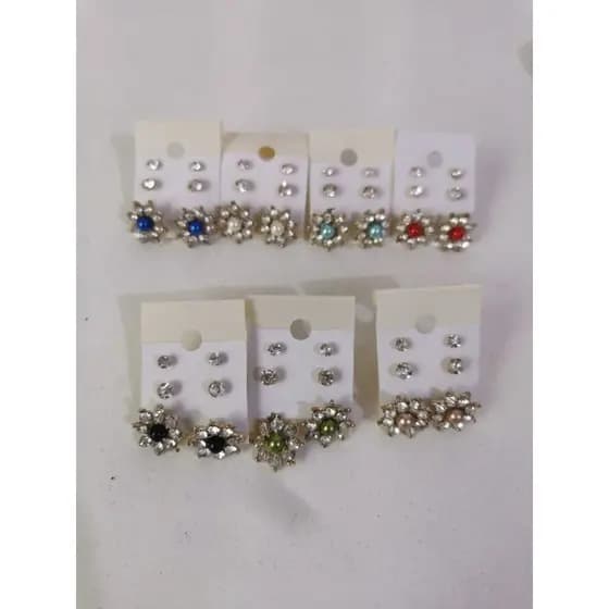 ✨ KIT 3 PARES Brincos Ponto de Luz + Flor Halo com Pérola Luxo Clássico Leve Confortável Presente B23600070-18 Dourado