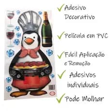 Adesivo Decorativo 3D Holográfico Pinguim champanhe