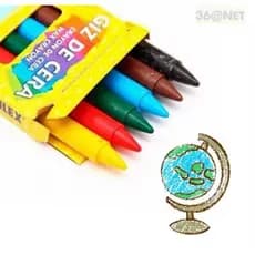 Giz de cera 1 caixa com  6 cores Acrilex fino 24g Escolar