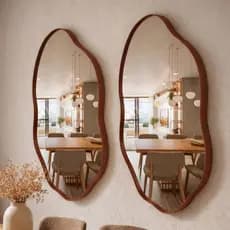 Kit 2 Espelhos Orgânicos 70x50 Decorativo Acabamento em Couro Ecológico (Premium)Sala Quarto Cozinha