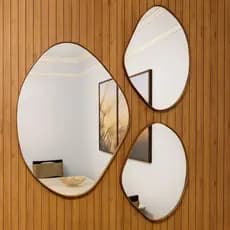 Kit Combo 3 Espelhos Orgânicos Decorativos Composição Mosaico Moldura Couro Reforçado C/ Suporte