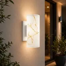 Arandela 20x11 Slim 1 Foco Interna ou Externa Coberto Vidro Pintado Mármore Dourado Led Bulbo E27