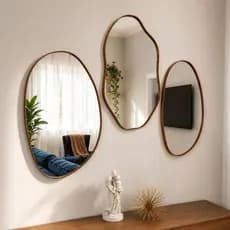 Kit Combo Espelhos Orgânicos Decorativos De Parede Com Moldura Couro Reforçado P/ Sala Banheiro Hall