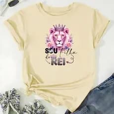 Blusa Filha do Rei Algodão Respirável Camiseta Versátil T-shirt Básica Camisa Casual Flexível