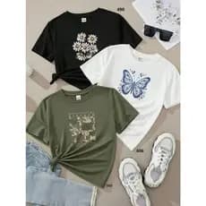 Kit 3 Camisetas Feminina Blusa de Algodão Tumblr Malha Premium