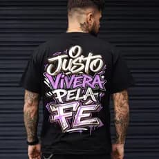 Camiseta Cristã O Justo Viverá Pela Fé Masculina Gospel Algodão Cristã Frases
