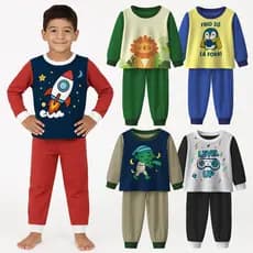 Kit 6 Peças Pijama Infantil Menino Inverno – 3 Conjuntos (3 Blusas + 3 Calças) – Tamanhos 1 a 10 Anos