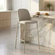 Banqueta Lucille Linho Cru Pés Champanhe 65CM