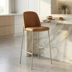 Banqueta Lucille Pu Caramelo Pé Champanhe 60CM