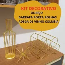 Kit Ouriço Adega de Vinho Colméia e Garrafa Porta Rolha para Decoração de mesa