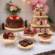 Combo 6 Peças Kit Boleira e Doceiras + Escadinha de Mesa Artesanal Decoração de Festa