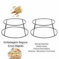 Kit 2 Suporte Base para Pizza Tábuas e Petisqueiras Anticorrosivo Multiuso Cozinha Mesa Festa