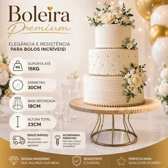 Suporte Boleira Premium para Bolos Decorados Base Metálica Reforçada Elegante para Festas e Eventos