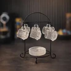 Porta Xícaras 6 Ganchos de Metal Base para Pires – Organizador Cantinho do Café