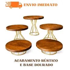 KIT BOLEIRA E DOCEIRAS 5 PEÇAS DECORATIVA MODELO ROMA MADEIRA RÚSTICO E BASE EM FERRO