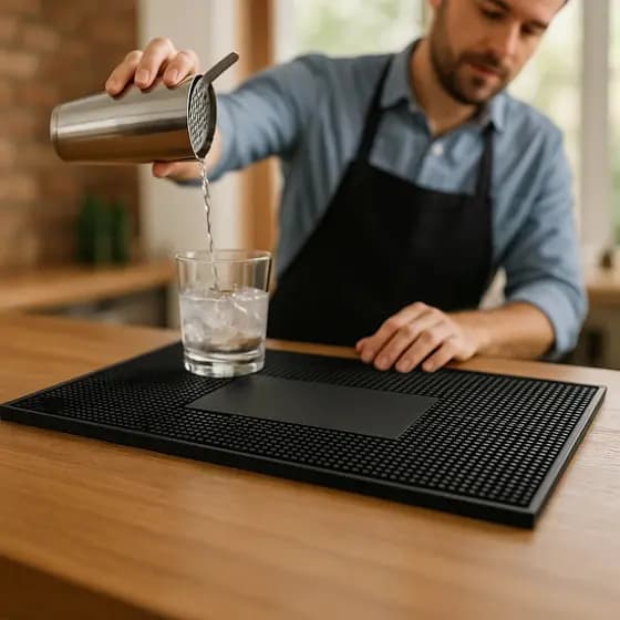 Tapete Barmat Porta Copo Pia Borracha Flexível Preto Antiderrapante Gourmet Louça Envio Já