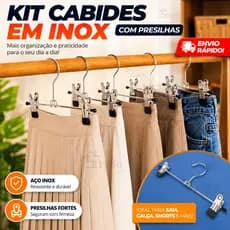 Kit Cabide Para Roupas Cromado Com Presilhas Calca Saia ou Bermuda Cabideiro Arara de Roupas