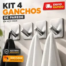Kit 4 e 6 Ganchos Adesivo de Parede Inox Pendurar Toalhas Roupas Cabide de Banheiro Multiuso Cor Cinza