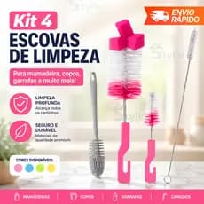 Kit Com 4 Escova para Mamadeira Bico e Garrafas Termica Copo de Vidro Limpeza