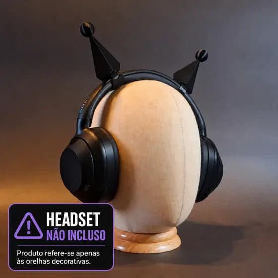 Orelha Kuromi para Headset Gamer | Acessório para Fone de Ouvido | Encaixe Universal