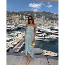 Saia longa feminina europeia americana 2025 novo estilo impresso cetim estilo simples impresso Halter vestido Irregular