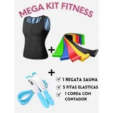 Kit Fitness Blusa Regata Termica Sauna + 5 Fitas exercicio + 1 corda de pular com contador queima gordura treino em casa