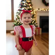 Romper Jardineira Bebê Vermelho e Branco Luxo Festa Infantil