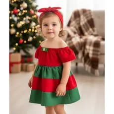 Vestido Infantil Vermelho Verde Festa Luxo Fantasia 1 Ano Bebê