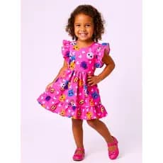 Vestido Infantil Bolofofo Rosa Luxo Festa e Casual Estampado Aniversário Do 1 a 3 Anos Leve Fresco