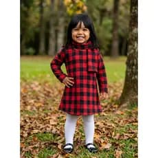 Vestido Xadrez com Cachecol Infantil Menina Flanelado Manga Longa Festa Junina e Inverno Arraial Julina