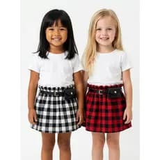 Saia com Cinto Xadrez Menina Infantil Preta Vermelha Flanelada Luxo Festa Moda Evangélica