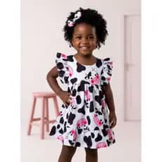 Vestido Infantil com Laço de Menina Temático Fazendinha Vaquinha Festa Aniversário Leve