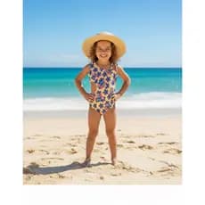 Maiô Recorte Lateral Alça De Amarrar Moda Praia Infantil Piscina UV Estampado Colorido
