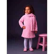 Vestido Menina Infantil Teddy + Cachecol de Pelucia Frio Inverno Quentinho Luxo Peluciado Agasalho Carneirinho