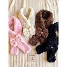 Cachecol com Laço Presilha Peluciado Teddy Inverno Frio Menina Infantil