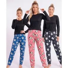 kit 2 Pijamas longo Feminino Estampado  Calça e Blusa Clima Frio de Inverno