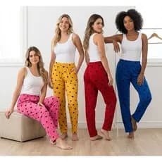 01 CALÇA PIJAMA FEMININA MEIA ESTAÇÃO para Dormir de Poliéster (Estampas Sortidas)