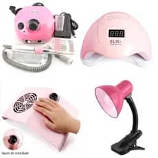 Kit Unha Gel Manicure Profissional Cabine Sun 5 +Lixadeira Motor Porquinho + Coletor De Pó De Unhas de 1 cooler + Lumina