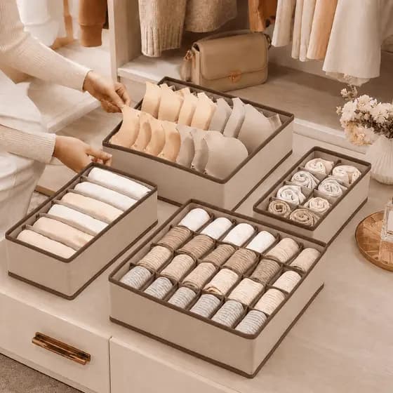 Kit Organizadora gavetas 4 Pçs Organizador Armário Meias Sutiã Roupa Íntima Caixa Armazenamento Casa