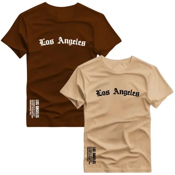 Kit Camiseta Masculina Los Angeles Casual Estampada em DTF Malha Algodão 30.1
