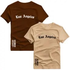 Kit Camiseta Masculina Los Angeles Casual Estampada em DTF Malha Algodão 30.1
