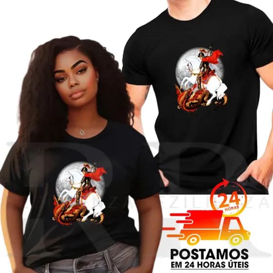 Camisa São Jorge masculina feminina Cristã 100% Algodão Premium Verao Costura ombro a ombro