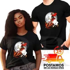 Camisa São Jorge masculina feminina Cristã 100% Algodão Premium Verao Costura ombro a ombro