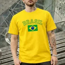 Camiseta Brasil Bandeira Masculina Algodão Copa do Mundo Seleção Casual Retro