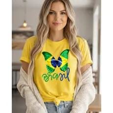 Camiseta Brasil Hexa Blusa T-shirt 100% Algodão Feminina Linda Copa do Mundo 2026
