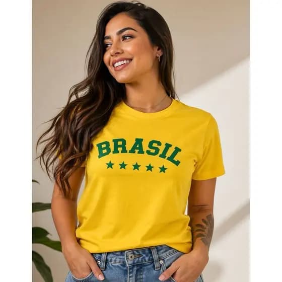 Blusa Feminina Brasil Hexa Camiseta T-shirt Copa do Mundo Brasil Casual 100% Algodão Camisa Copa