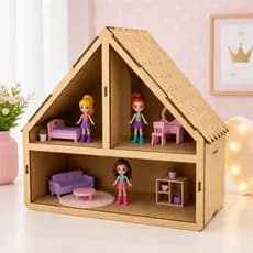 Casa Boneca Mini Casinha Mdf 26x23x12cm  Premium Para Bonecas Brinquedo Criativo 26x23cm