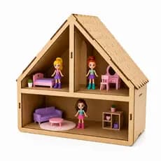 Mini Casa de Boneca Mdf Educativa 26x23x12cm  2 Andares 3 Cômodos Brinquedo Infantil Completo