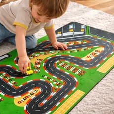 Pista de Carrinho Infantil em MDF 90x45cm Brinquedo Educativo Corrida