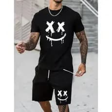 Camiseta Masculina e short Smile Streetwear T-shirt Kit Shorts Camisa Style